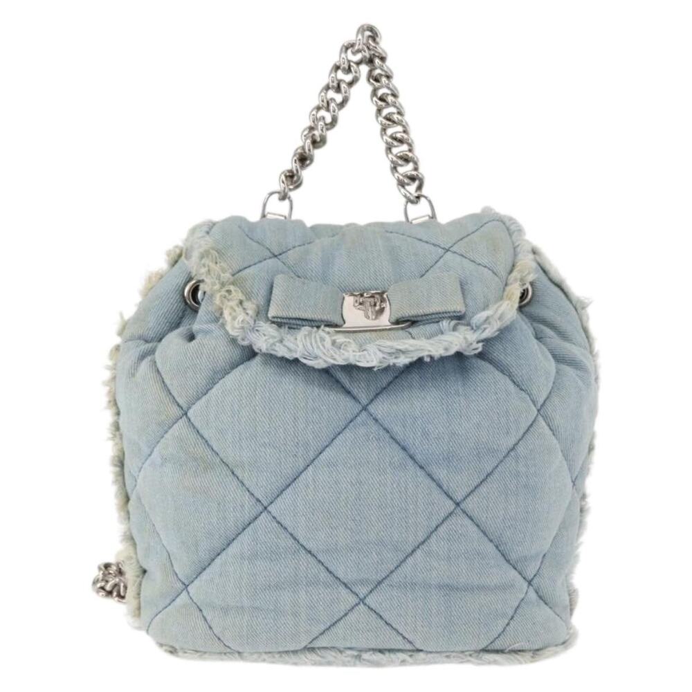 Salvatore Ferragamo Denim Vara Backpack Blue